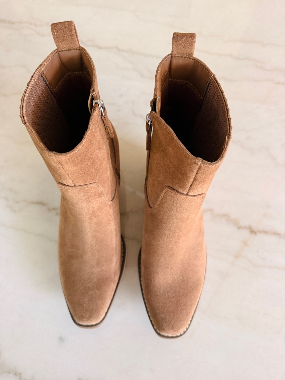 Universal Thread Chestnut Brown Suede Ankle Booties with Stacked Heel - Picture 2 of 6